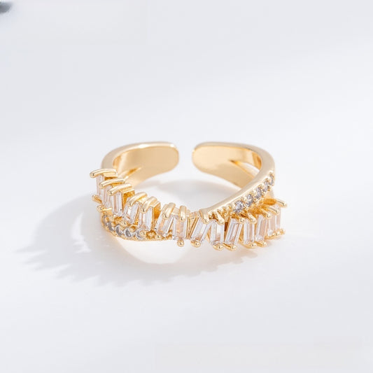 Adjustable Cross Over Cubic Zirconia Ring in Gold Plated Finish for Women & Men