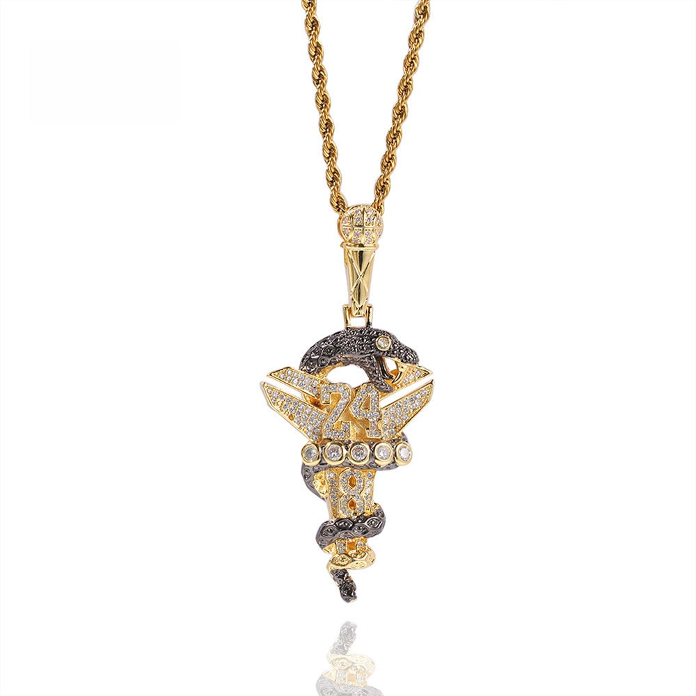 Men’s Iced Snake Pendant Necklace with Cubic Zirconia Twisted Stainless Steel Chain