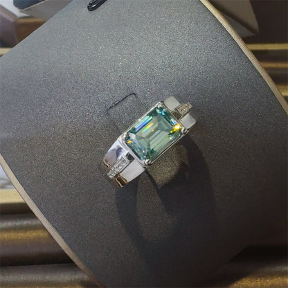 Emerald Cut Green Moissanite Ring, Geometric U-Shaped Engagement Ring, 1 Carat 2 Carat 3 Carat