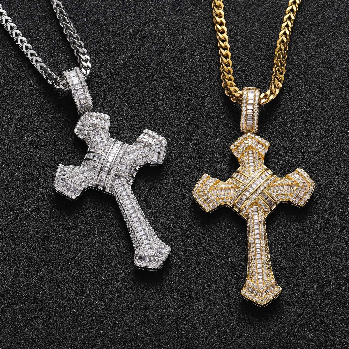 Hip Hop Vintage Cross Copper Pendant Necklace for Men and Women