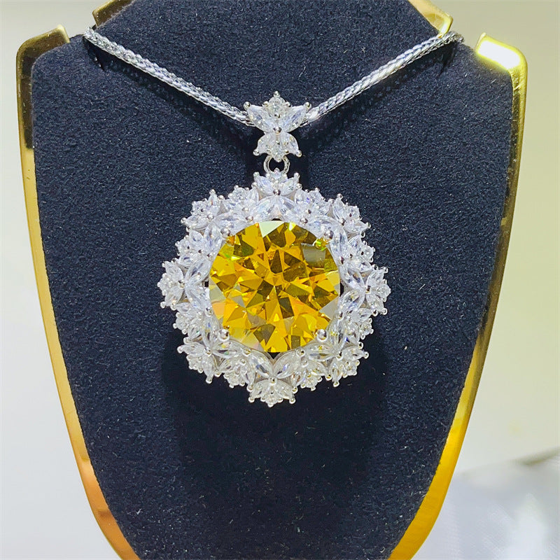 10 Carat Yellow Moissanite Pendant Necklace with Floral Halo Chain product image