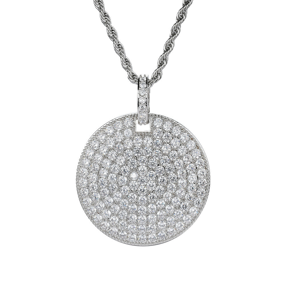 Hip Hop Minimalist Geometric Round Cubic Zirconia Pendant Necklace for Men and Women