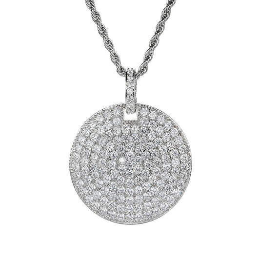 Hip Hop Minimalist Geometric Round Cubic Zirconia Pendant Necklace for Men and Women