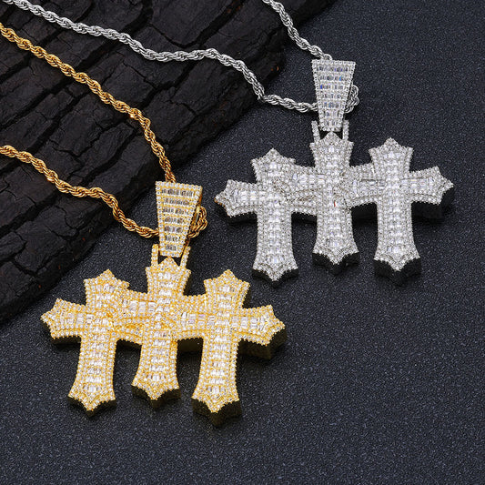 Hip Hop Geometric Cross Copper Pendant Necklace For Men And Women product image