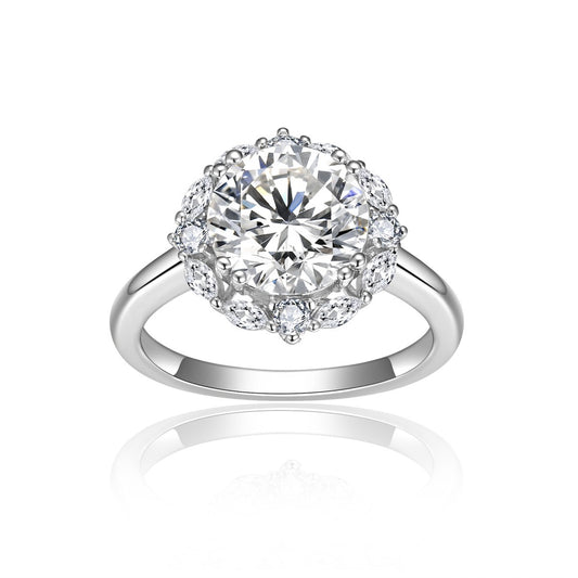 3 Carat Round Moissanite Halo Engagement Ring for Women, S925 Silver-Plated Ring product image
