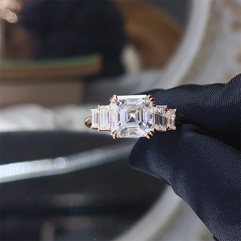 4 Carat Asscher Cut Moissanite Ring for Women, Rose Gold Tone Geometric Engagement Ring product image