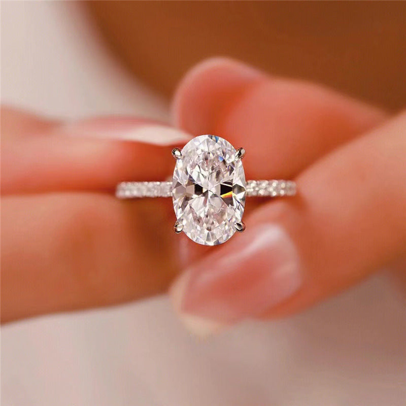 Oval Cut Moissanite Ring with Pavé Band for Women, European American Style Promise Ring product image