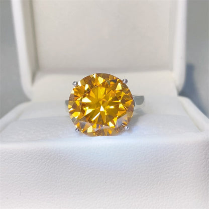 Yellow Moissanite Solitaire Ring for Women, Round Cut Engagement Ring, 1 Carat 2 Carat 3 Carat 5 Carat 10 Carat