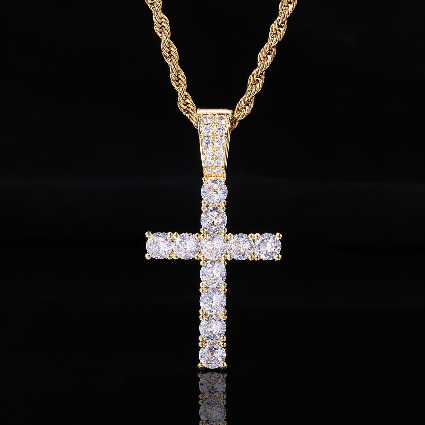 Men’s Cross Pendant Necklace, Zircon Rope Chain Hip Hop Pendant, Geometric Statement Jewelry product image