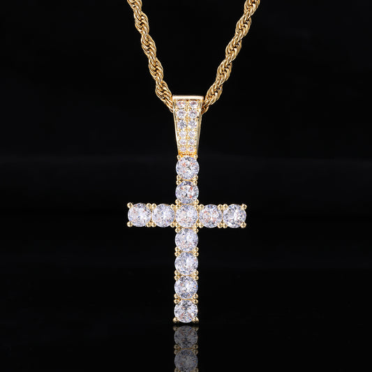 Men’s Cross Pendant Necklace, Zircon Rope Chain Hip Hop Pendant, Geometric Statement Jewelry product image