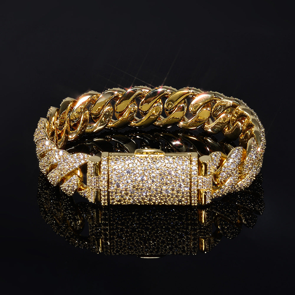 14 mm Iced Cuban Hip Hop Bracelet with Cubic Zirconia on a Copper Base - CHA418 product image