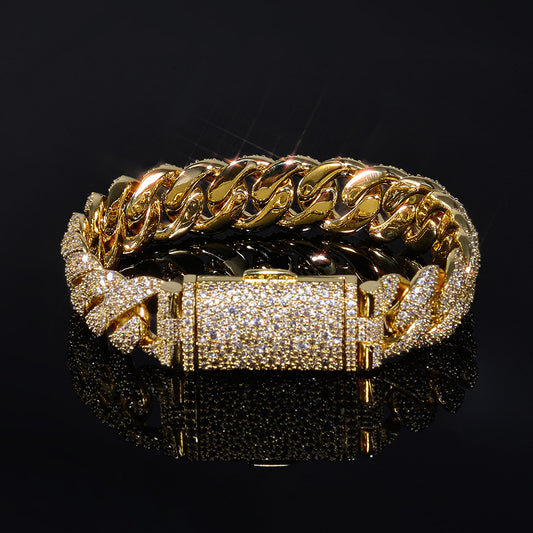 14 mm Iced Cuban Hip Hop Bracelet with Cubic Zirconia on a Copper Base - CHA418 product image