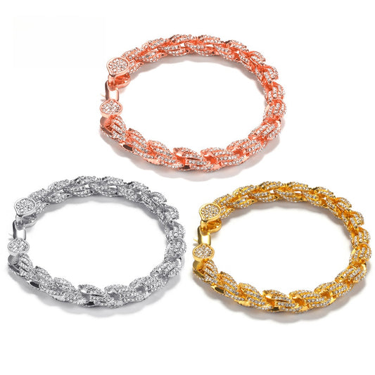 Iced Twisted Chain Bracelet for Women & Men - Gold, Silver, Rose Gold Cubic Zirconia Statement Bracelet