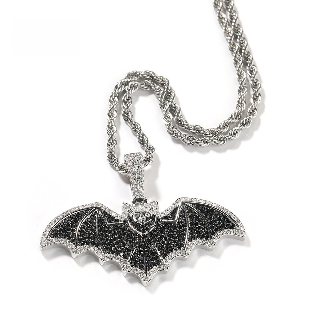 Bat Pendant Necklace for Women, Silver Black Cubic Zirconia Statement Chain Necklace, Hip Hop Gothic Jewelry