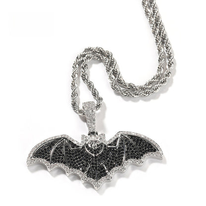 Bat Pendant Necklace for Women, Silver Black Cubic Zirconia Statement Chain Necklace, Hip Hop Gothic Jewelry