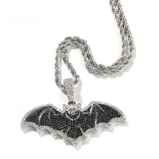 Bat Pendant Necklace for Women, Silver Black Cubic Zirconia Statement Chain Necklace, Hip Hop Gothic Jewelry