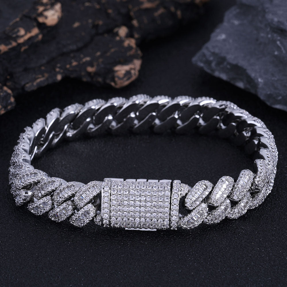 12 mm Mixed-Cut Iced Cuban Hip Hop Bracelet with Cubic Zirconia on a Copper Base - CHA296 product image