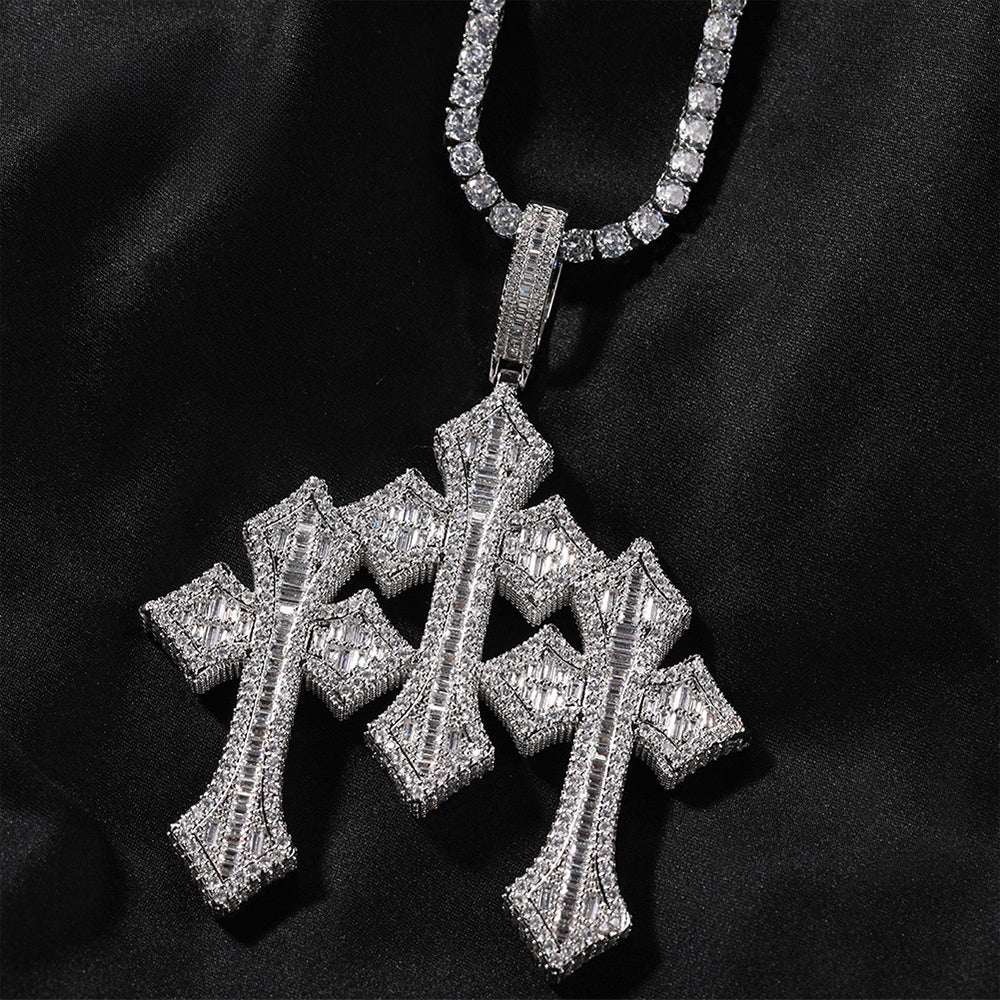 Iced Out Cross Pendant Necklace with Cubic Zirconia Twist Chain - Hip Hop Statement Necklace for Women & Men