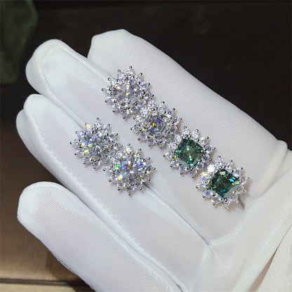 4 Carat Moissanite Halo Stud Earrings for Women – Round & Asscher Geometric Earrings