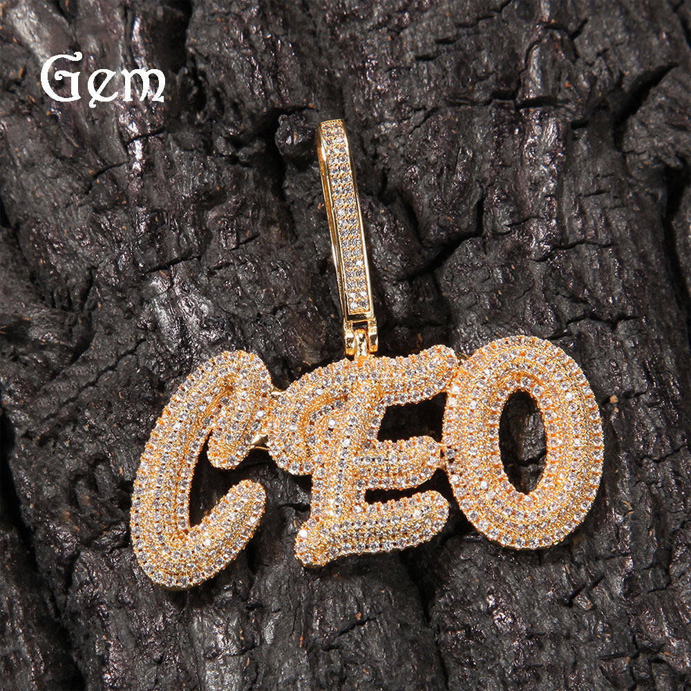 Custom Bubble Letter Pendant Necklace with Cubic Zirconia – Gold or Silver Personalized Name Chain
