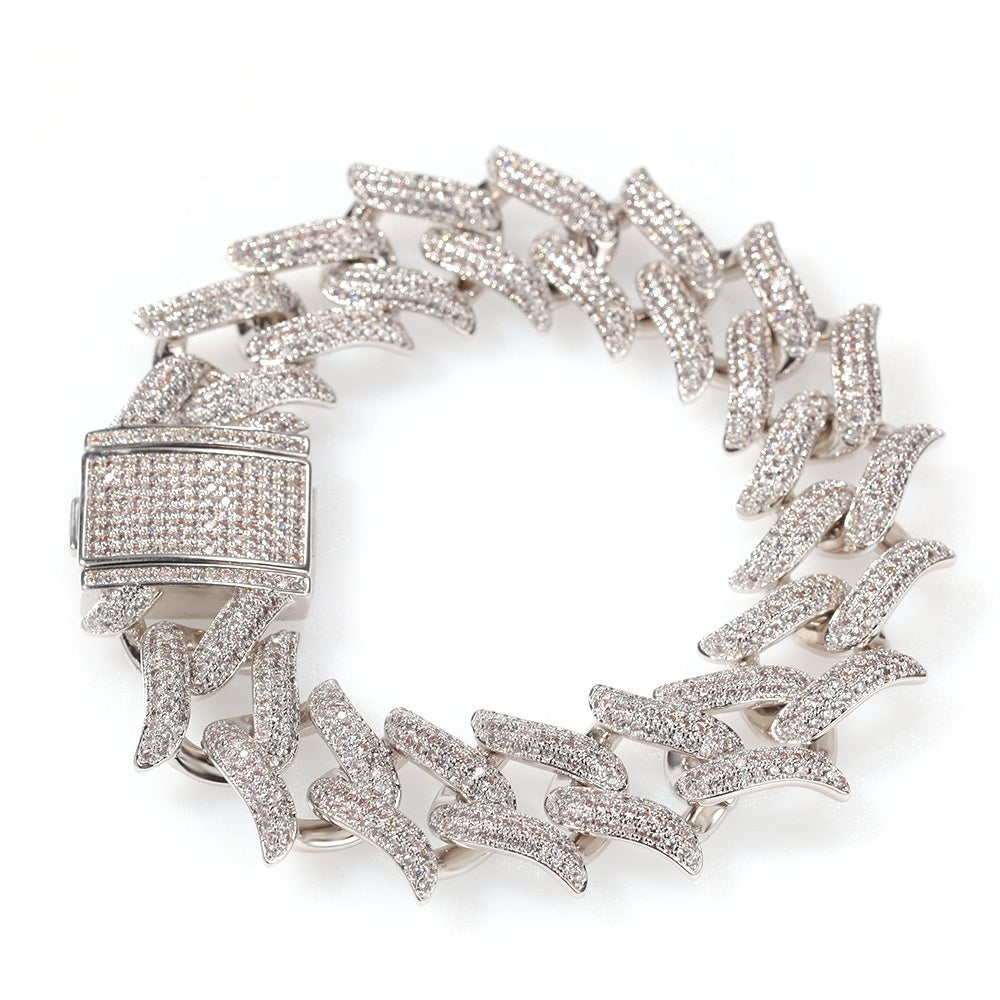 Unisex Thorn Cuban Link Bracelet with Cubic Zirconia - Statement Hip Hop Chain Bracelet in Gold or Silver Tone, 8 Inch