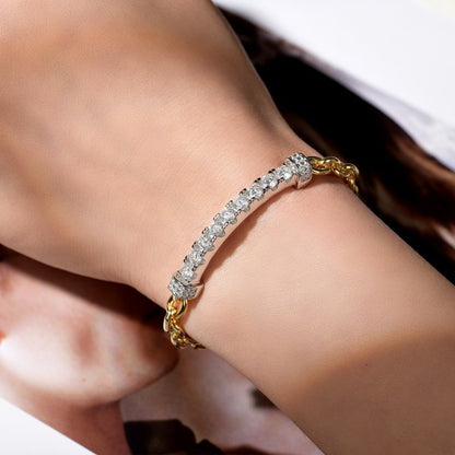 Two-Tone Tennis Bracelet with Clear Round Stones and T-Bar Clasp