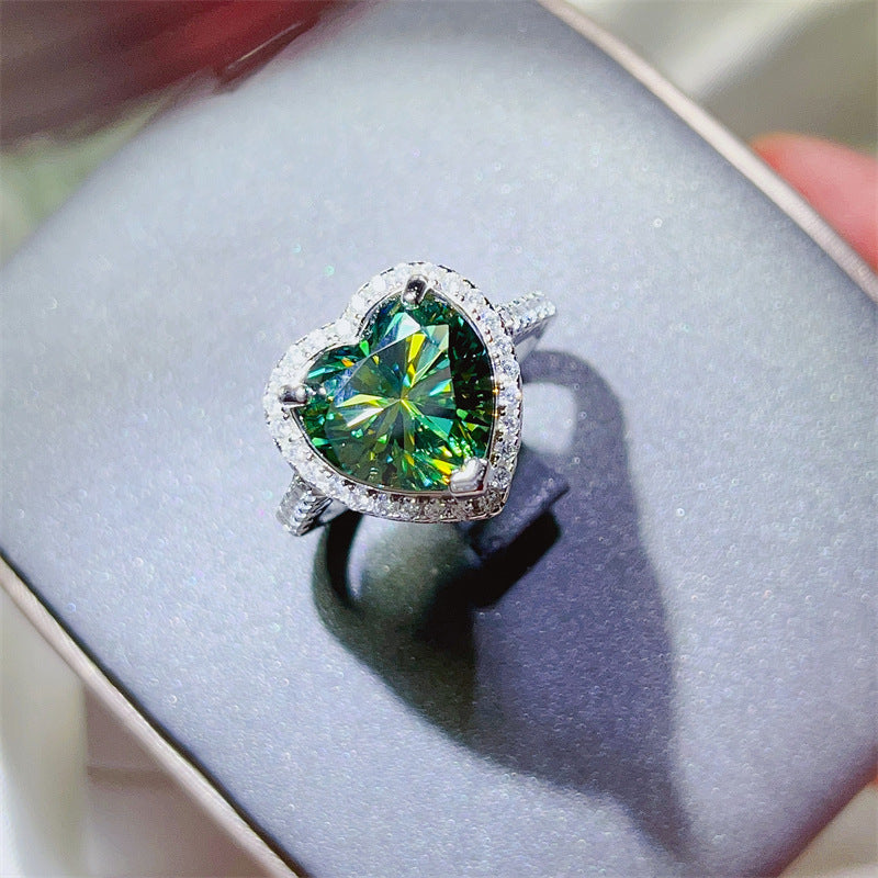 Green Heart Moissanite Halo Ring for Women, 1 Carat or 5 Carat Engagement Style Ring product image