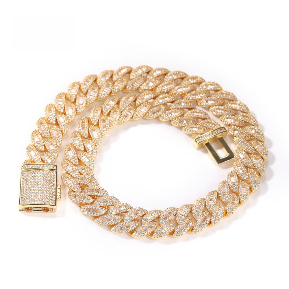 Iced Out Cuban Link Chain Necklace Bracelet Set for Men with Cubic Zirconia, Gold Silver Rose Gold Statement Hip Hop Jewelry