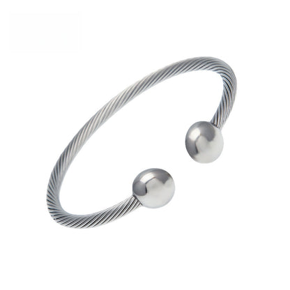 Unisex Stainless Steel Open Cuff Bracelet – Minimalist Twisted Wire Bangle in Silver Tone