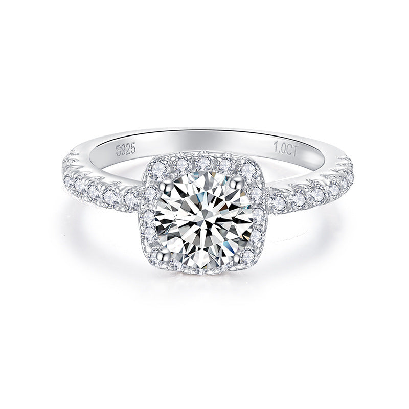 Moissanite Halo Ring for Women, 925 Sterling Silver Cushion Cut Engagement Ring product image