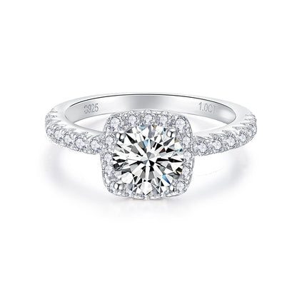 Moissanite Halo Ring for Women, 925 Sterling Silver Cushion Cut Engagement Ring