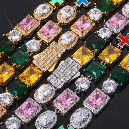 10 mm Multicolor Cross CZ Link Copper Necklace or Bracelet - CHA369