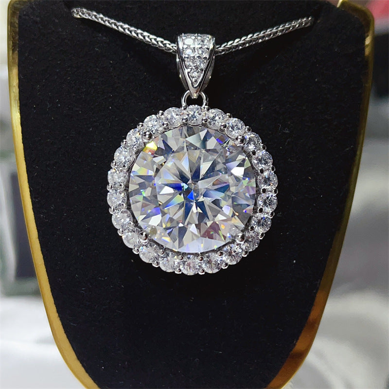 Large Round Halo Moissanite Pendant Necklace for Women, 20 Carat Look Statement Chain product image