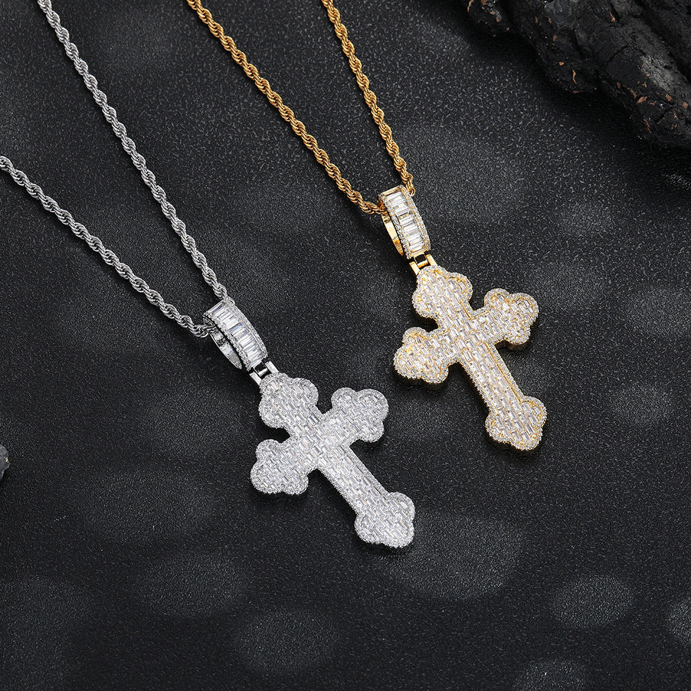 Iced Cross Pendant Rope Chain Necklace for Men, Hip Hop Pendant, Copper, Gold Tone or Silver Tone product image