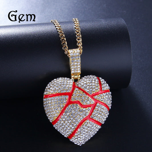 Iced Broken Heart Pendant Necklace for Women & Men – Gold or Silver Tone Hip Hop Statement Chain with Stainless Steel Twist or Cuban Chain