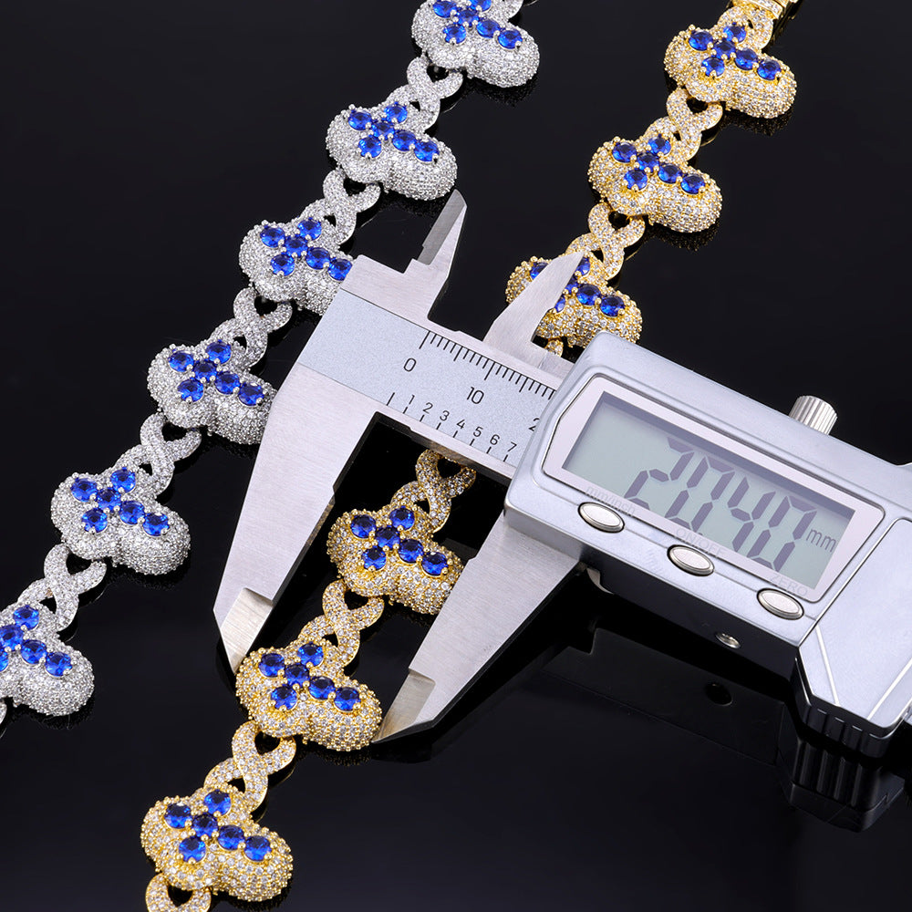 Blue Clover Pave CZ Link Hip Hop Necklace or Bracelet with Copper Base - CHA422 product image