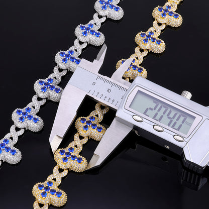 Blue Clover Pave CZ Link Hip Hop Necklace or Bracelet with Copper Base - CHA422