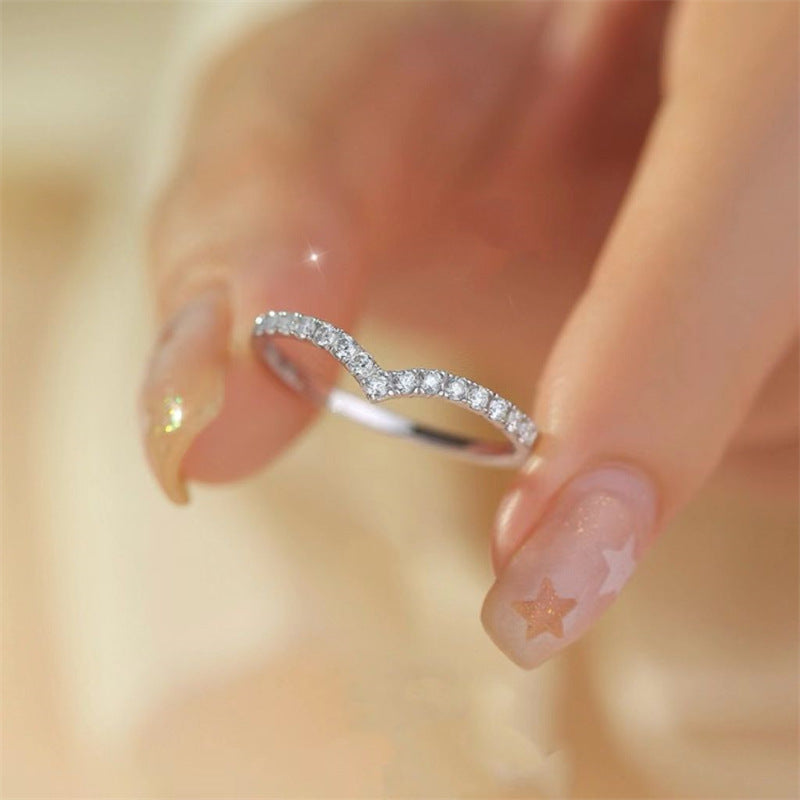 Moissanite V Shape Ring for Women, U Curve Pave Wedding Promise Ring product image