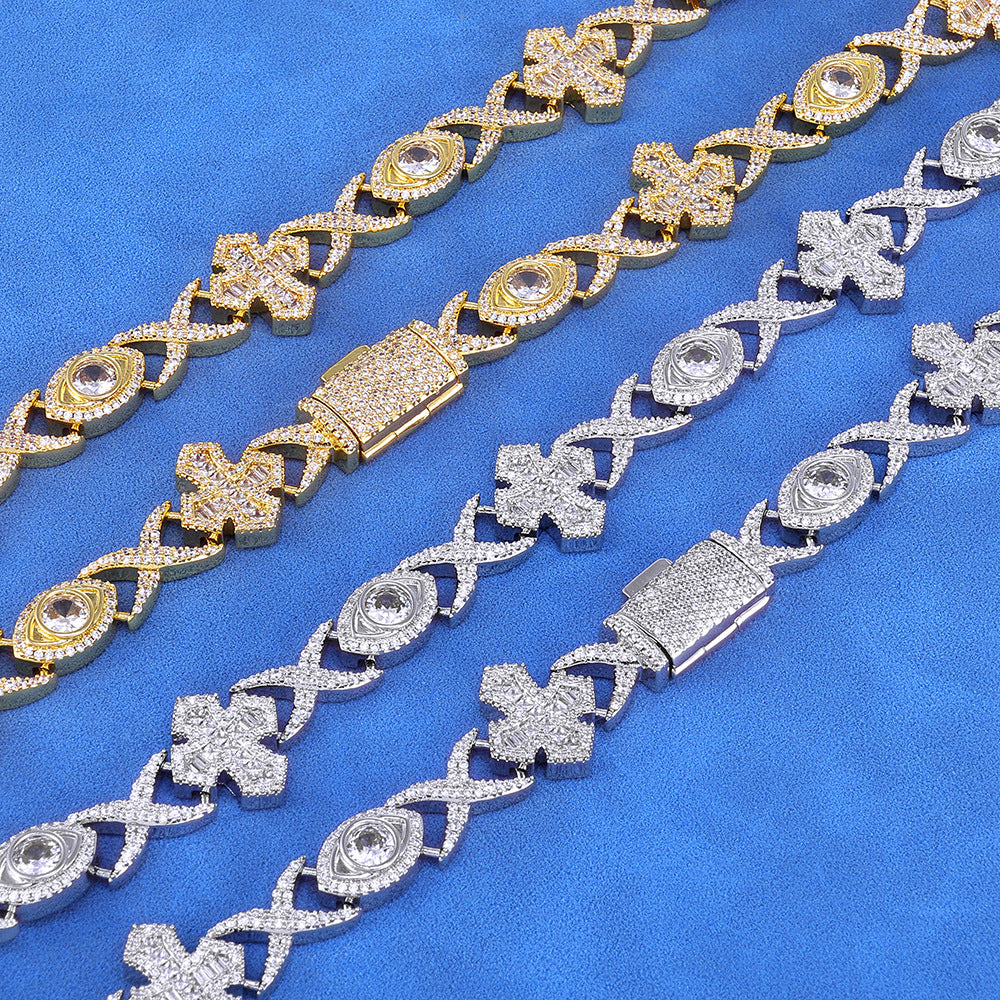 Eye and Cross CZ Link Hip Hop Necklace or Bracelet with Copper Base - CHA423 product image