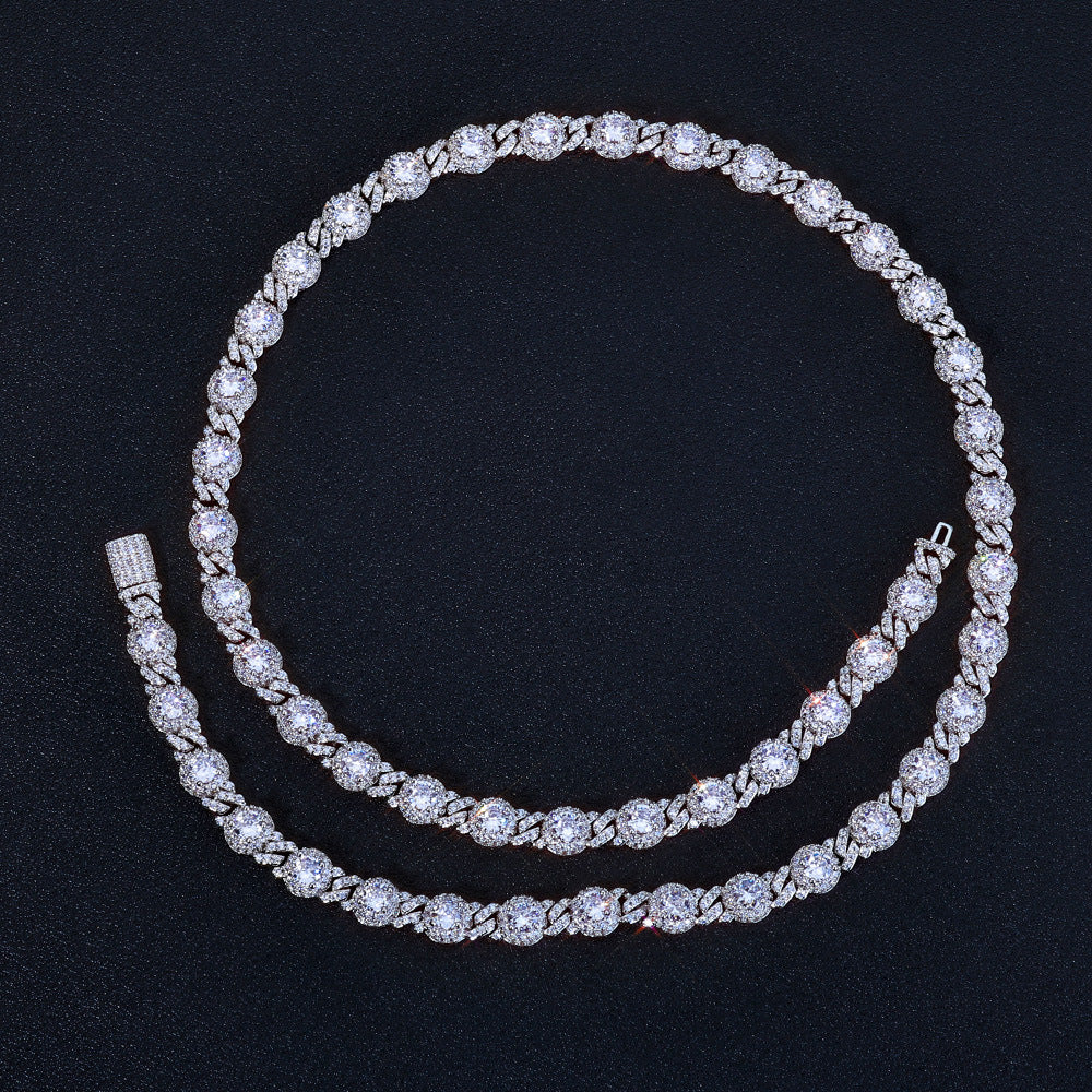 7.5 mm Round CZ Halo Cuban Hip Hop Necklace with Copper Base - CHA318 product image