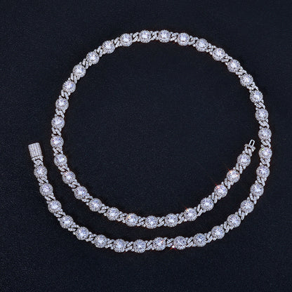 7.5 mm Round CZ Halo Cuban Hip Hop Necklace with Copper Base - CHA318