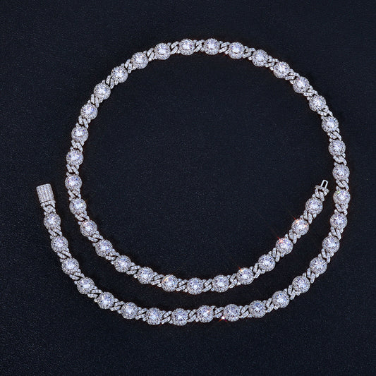 7.5 mm Round CZ Halo Cuban Hip Hop Necklace with Copper Base - CHA318 product image
