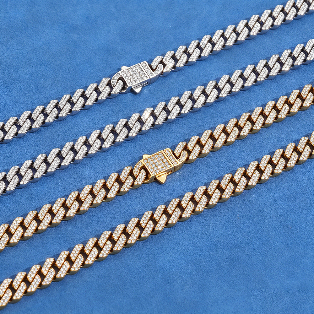 8 mm Iced Cuban Hip Hop Necklace or Bracelet with Cubic Zirconia on a Stainless steel Base - CHA490 product image