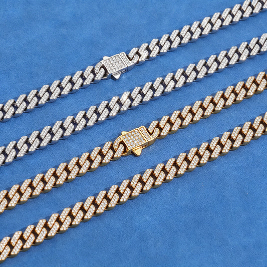 8 mm Iced Cuban Hip Hop Necklace or Bracelet with Cubic Zirconia on a Stainless steel Base - CHA490 product image