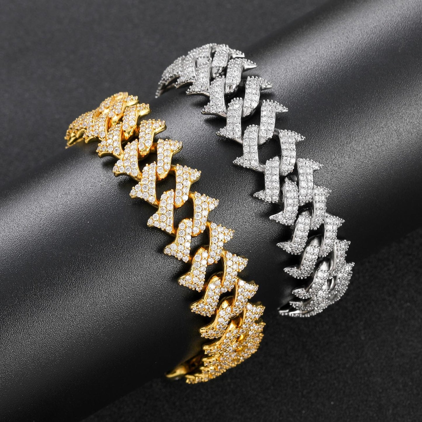 Hip Hop Cuban Link Thorn Spike Cubic Zirconia Bracelet for Men