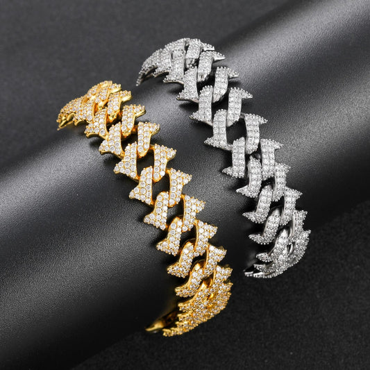 Hip Hop Cuban Link Thorn Spike Cubic Zirconia Bracelet for Men