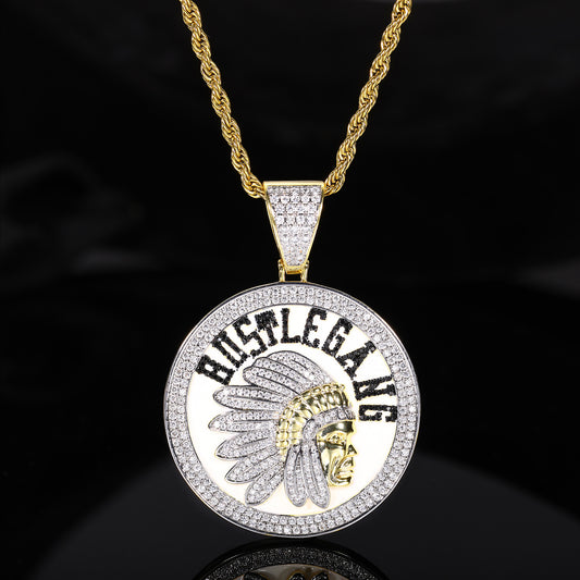 Iced Out Round Chief Pendant Necklace with Rope Chain product image