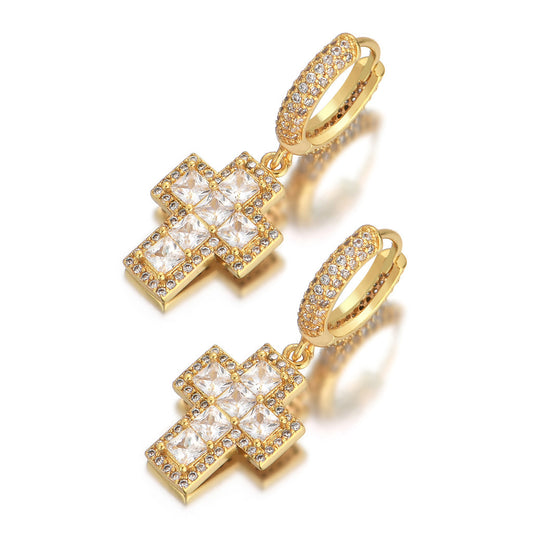 Cross Square Cubic Zirconia Earrings for Men