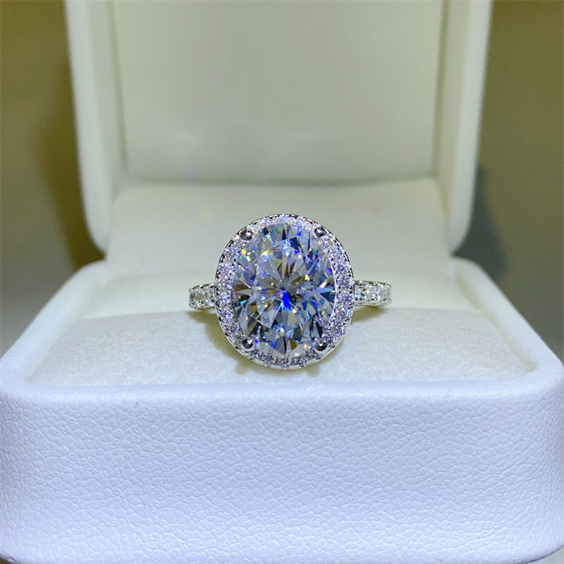 Oval Halo Moissanite Ring for Women, 5 Carat Engagement Ring with Pavé Band product image