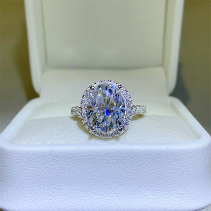 Oval Halo Moissanite Ring for Women, 5 Carat Engagement Ring with Pavé Band